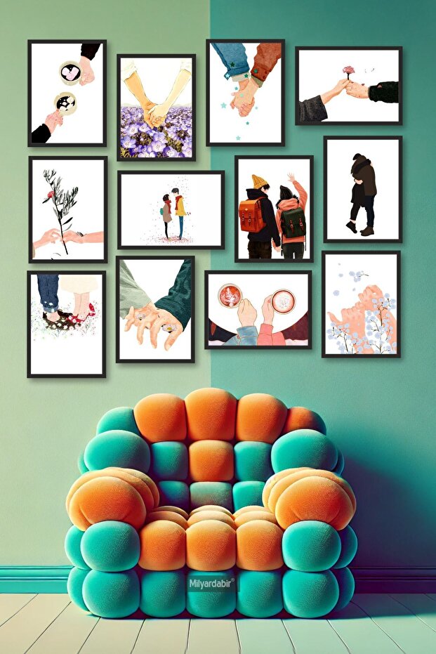 Sevgi ve Dostluk Temalı 12 Parça MDF Tablo Seti ile Duvarlarınıza Anlamlı Bir Dokunuş - 1