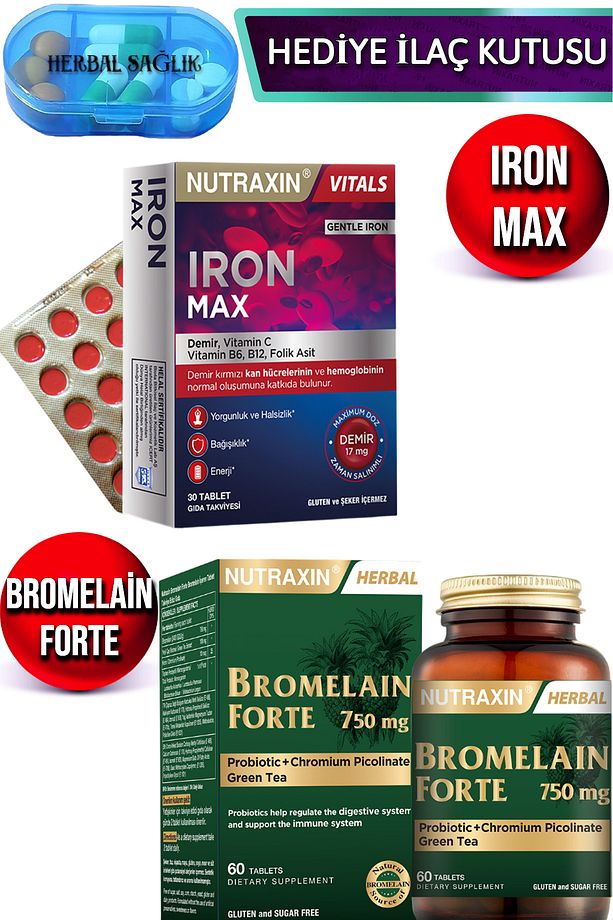 Iron Max - 30 Adet Tablet + Nutraxin Bromelain Forte 750 Mg 60 Adet Tablet - 1