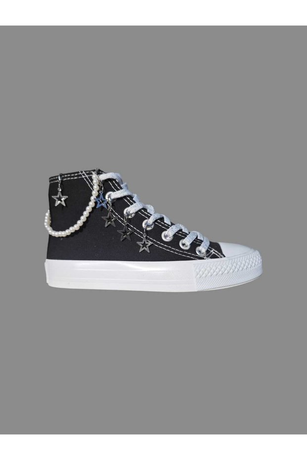 Chain Heart Design Pearled Design Silvery Lace-Up Sneakers Female Child Sneakers