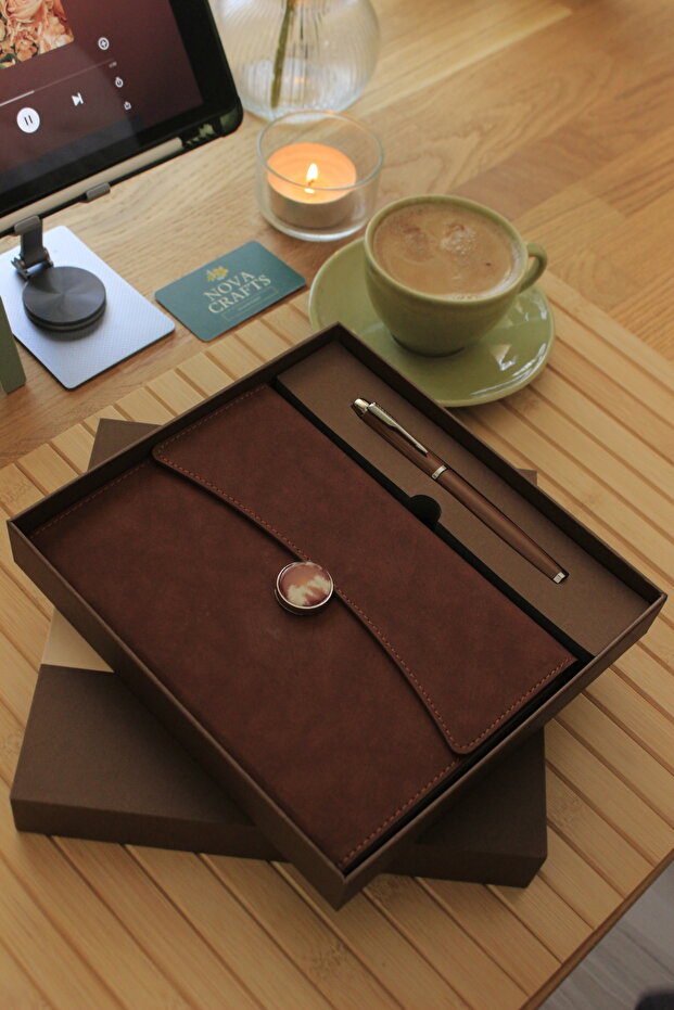 Brown Pen and Boxed Notebook Special Gift with Special Bag