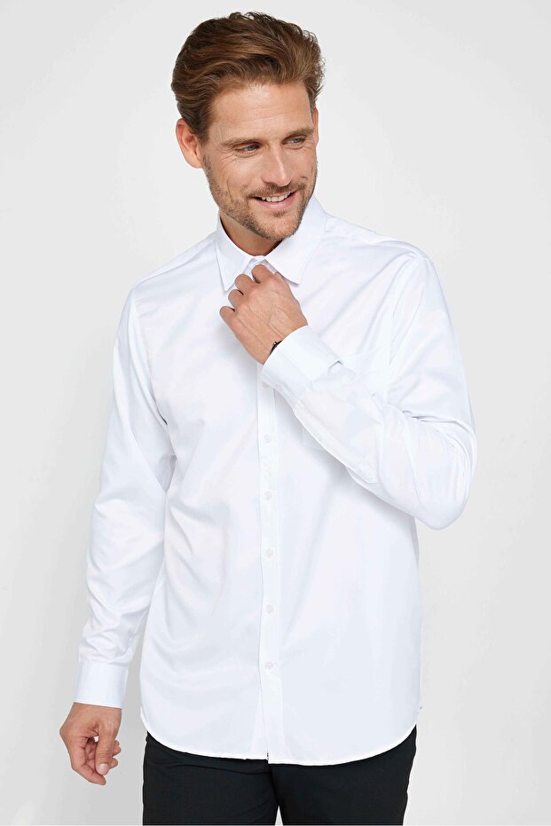 Classic Fit Regular Fit Easy Ironing Sweat Absorbing Breathable Texture Tie Four Seasons White Men's Shirt
