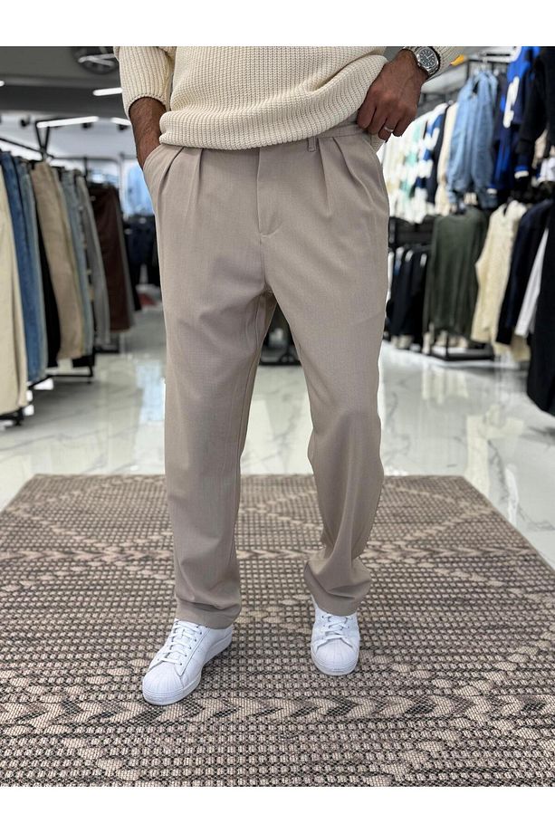 Fileli Baggy Kumaş Pantolon - 1