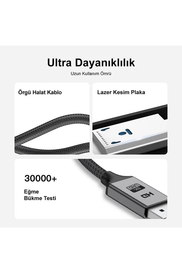 Displayport To Displayport Dp 1.4 8K@60Hz Görüntü Aktarma Kablosu 2 Metre - 4