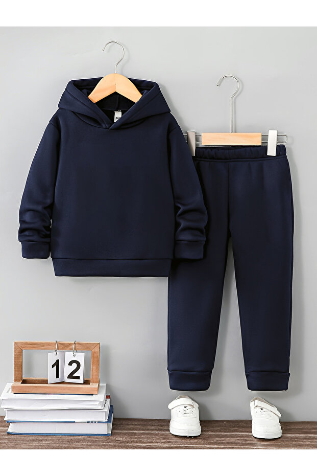 Unprinted Kids Plain Premium Compact Sweatshirt Tracksuit Set - 2 Piece Sport Set