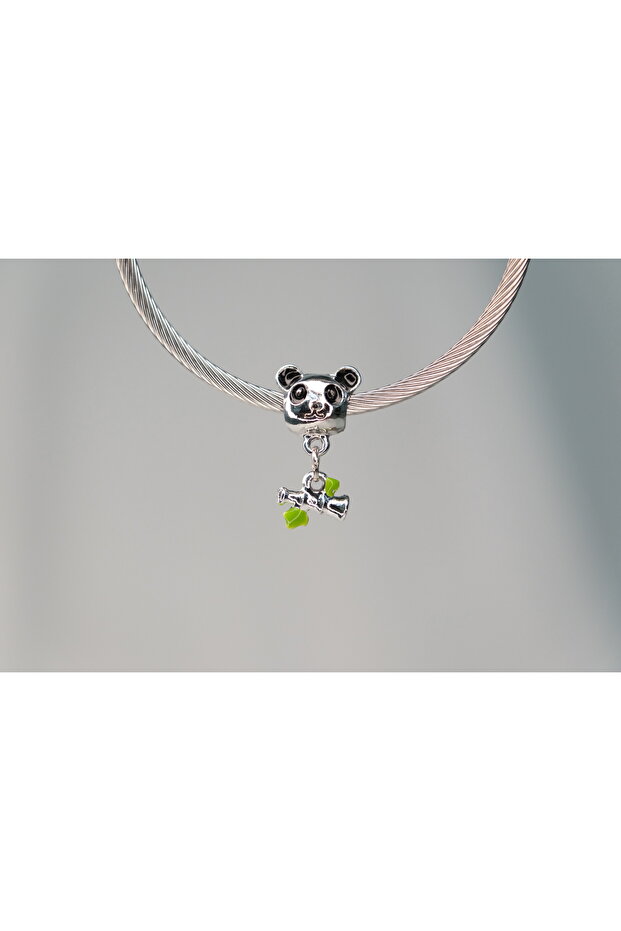 Stainless Steel Charm with Panda Figure