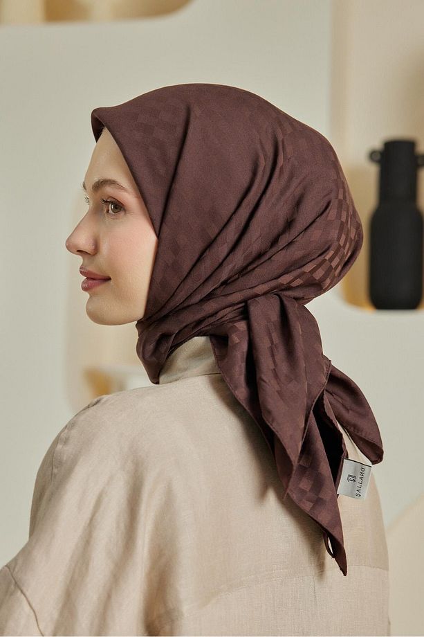 Dama Desen Jakar Eşarp Acı Kahve - 4