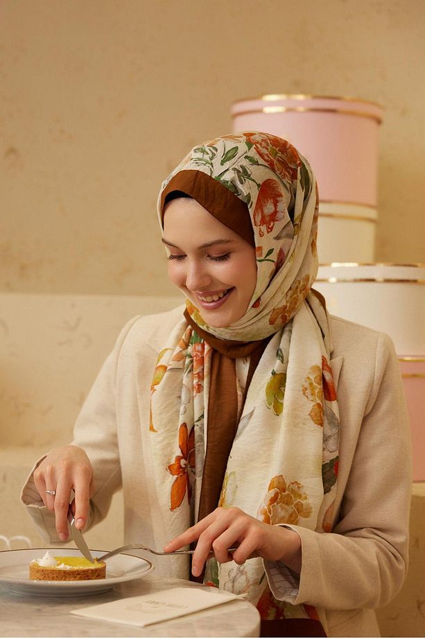 Baroq Desen Şal Soft Line Kahve - 5