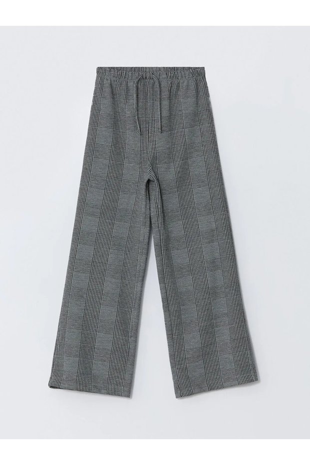 Lcw Kids Black Jacquard Girls' Sweatpants with Elastic Waist