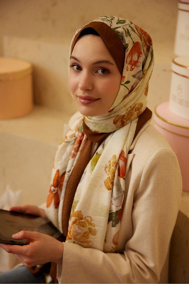 Baroq Desen Şal Soft Line Kahve - 4