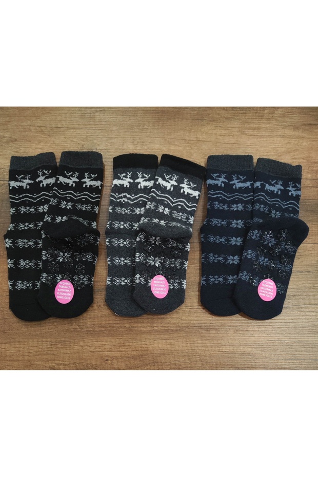 Women's 3 Pairs under Towel Anti-Slip Abs Printed Home Socks