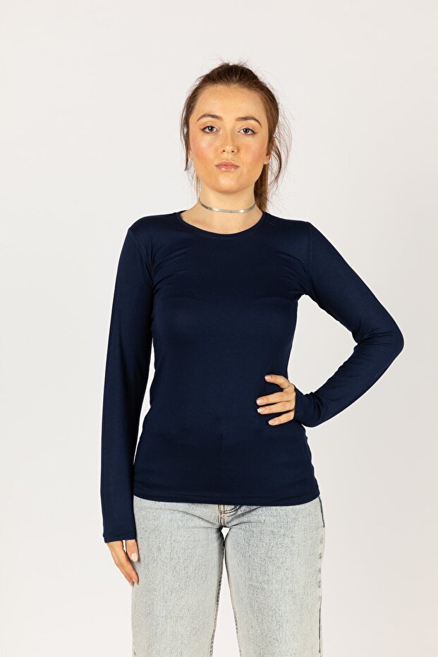 Basic Long Sleeve Crew Neck Lycra Blouse / Bodysuit