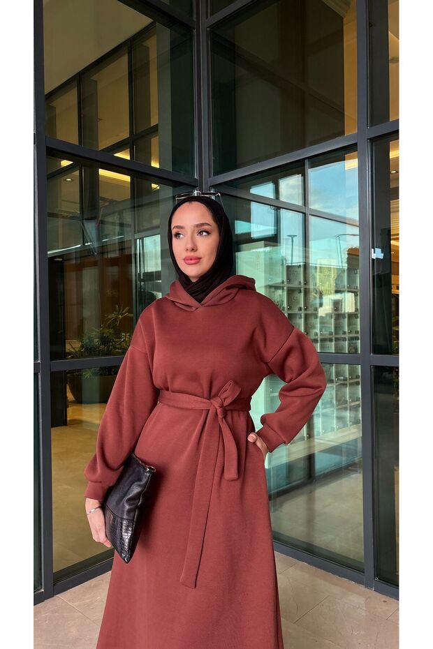 KAPÜŞONLU SWEAT ELBİSE - 1