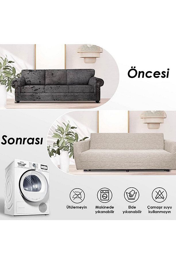 Jakarlı 3 3 1 1 Lastikli Kanepe Örtüsü | Lastikli Koltuk Örtüsü | Koltuk Kılıfı Takımı - 5