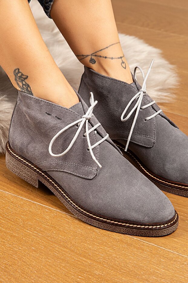 Hakiki Süet Gri Kadın Bot - 2