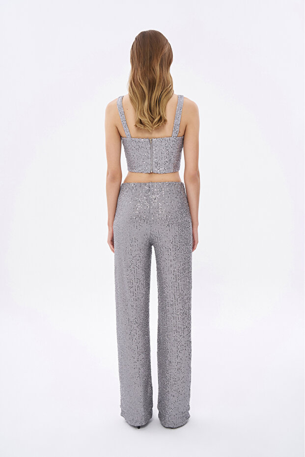 Gray Sequined Bustier Blouse - 5