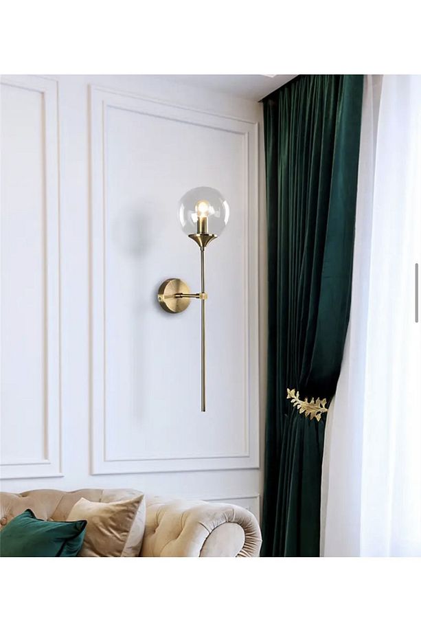 Modern Tasarım Pilli Aplik 1 Adet Tak Çalıştır Duvar Camlı Aplik Eskitme Gold Bal Camlı - 4