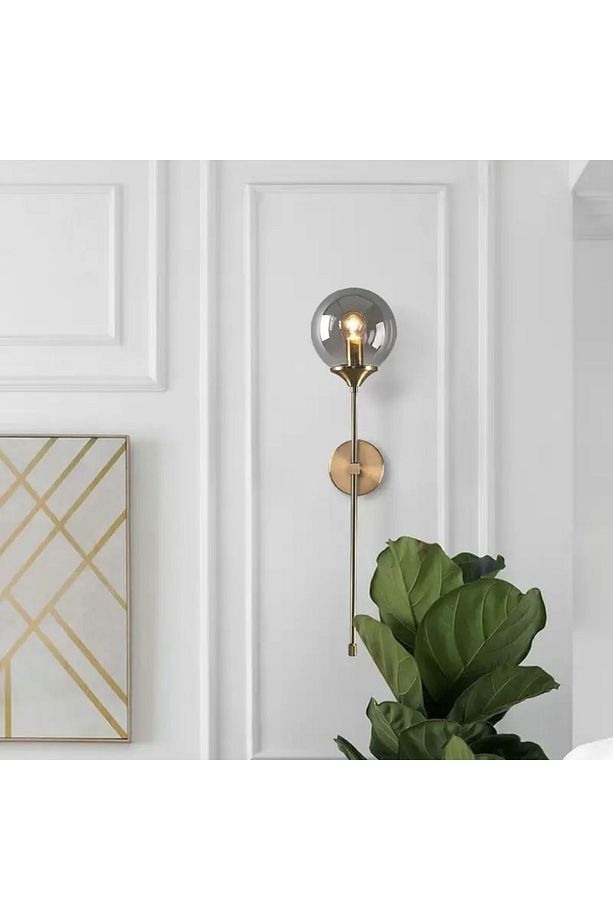 Modern Tasarım Pilli Aplik 1 Adet Tak Çalıştır Duvar Camlı Aplik Eskitme Gold Bal Camlı - 2