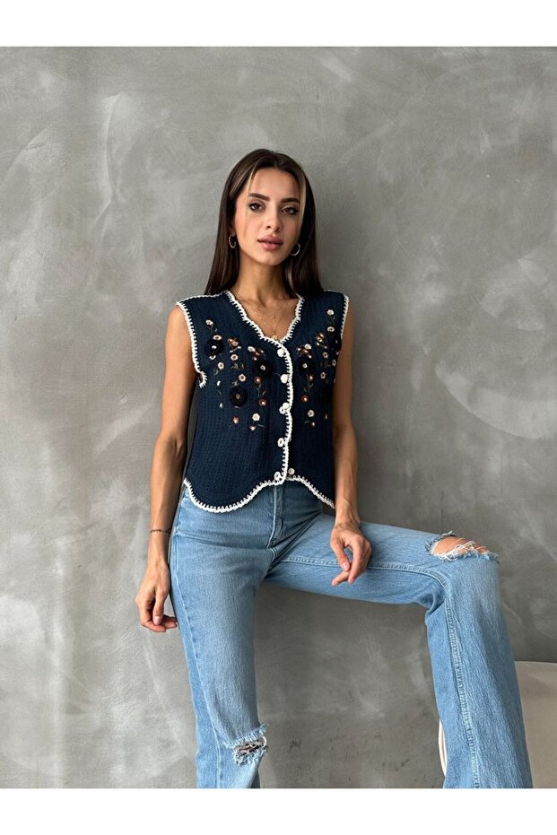 Vestă brodată bleumarin | VMD0001 - 5