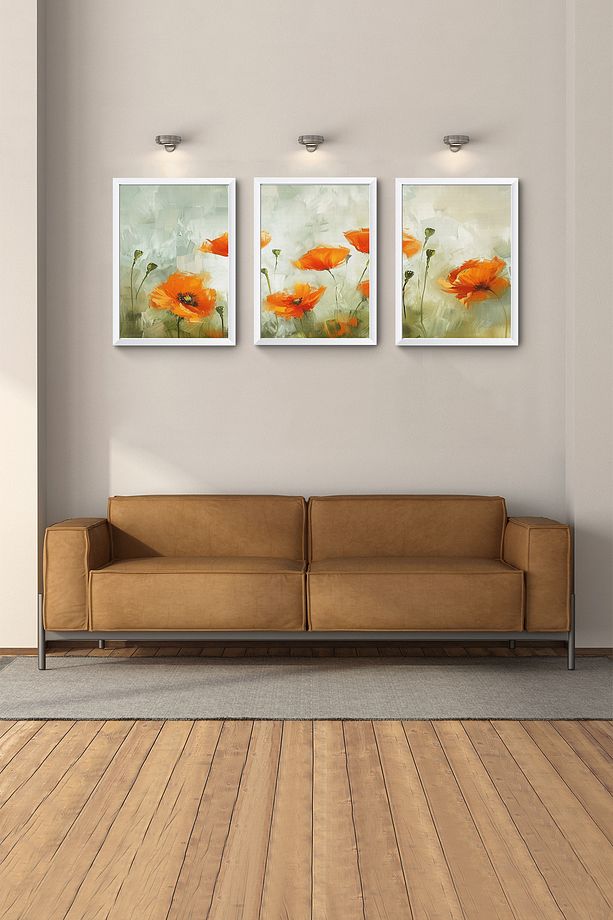 Beyaz Çerçeveli Tablo Modern Tablosu 3lü Tablo Duvar Tabloları Soyut Tablo Yatak Odası Bohem Tablo - 7