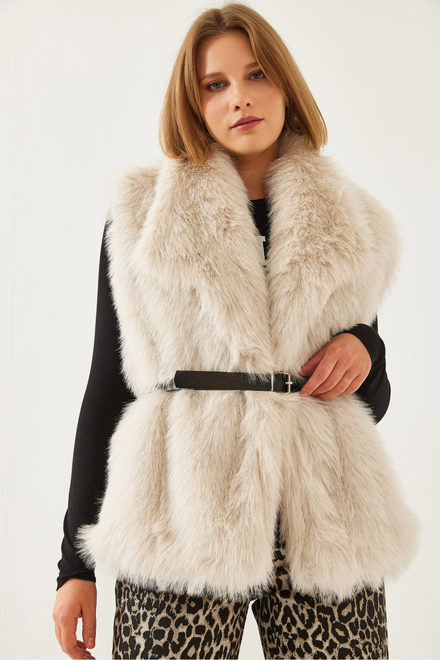 Women's Cream Fur Belted Vest 6804 60351242