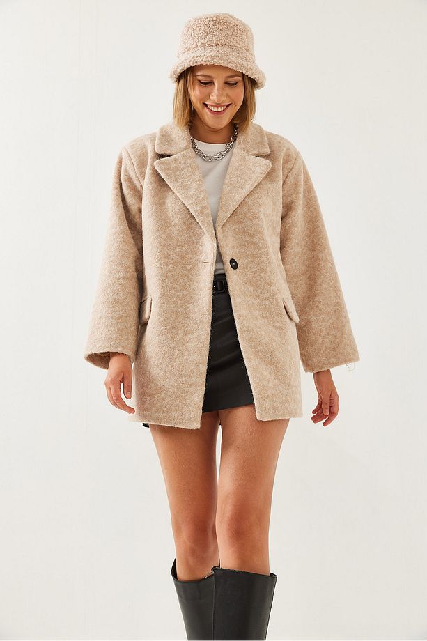 Kadın Oversize Geniş Kaşe Kaban - 6