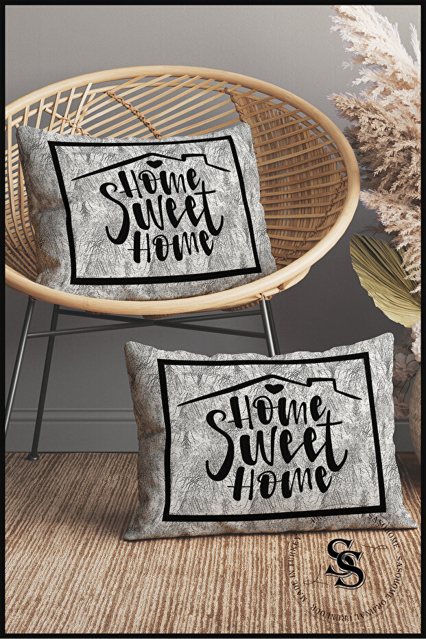 غطاء وسادة مطبوع عليه حروف - Home Sweet Home - غطاء وسادة مطبوع رقميًا مزخرف بأحرف