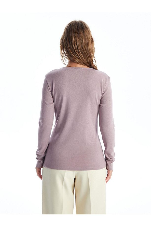 Lcwaikiki Basic Bisiklet Yaka Düz Uzun Kollu Kadın Body - 5