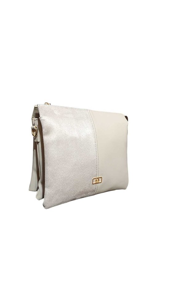 Multi-Compartment Crossbody Bag with Suede Detail Suede Ecru