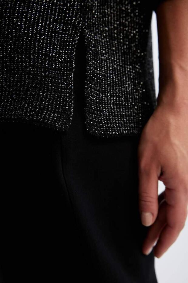 Regular Fit Bisiklet Yaka Simli Kumaş Kazak Tunik - 5