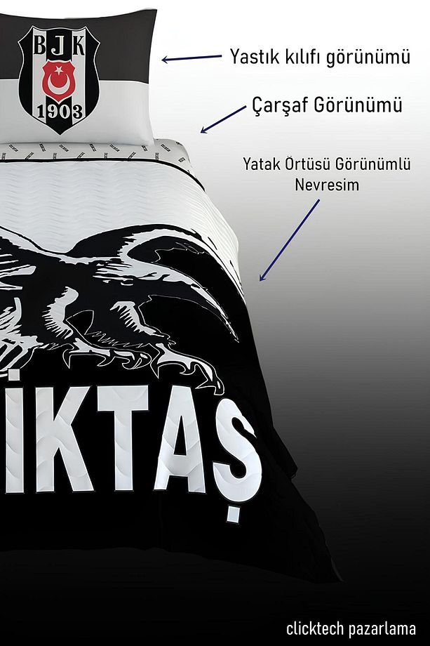 Beşiktaş Tek Kişilik 4 Mevsim Set - 5 Parça - 2