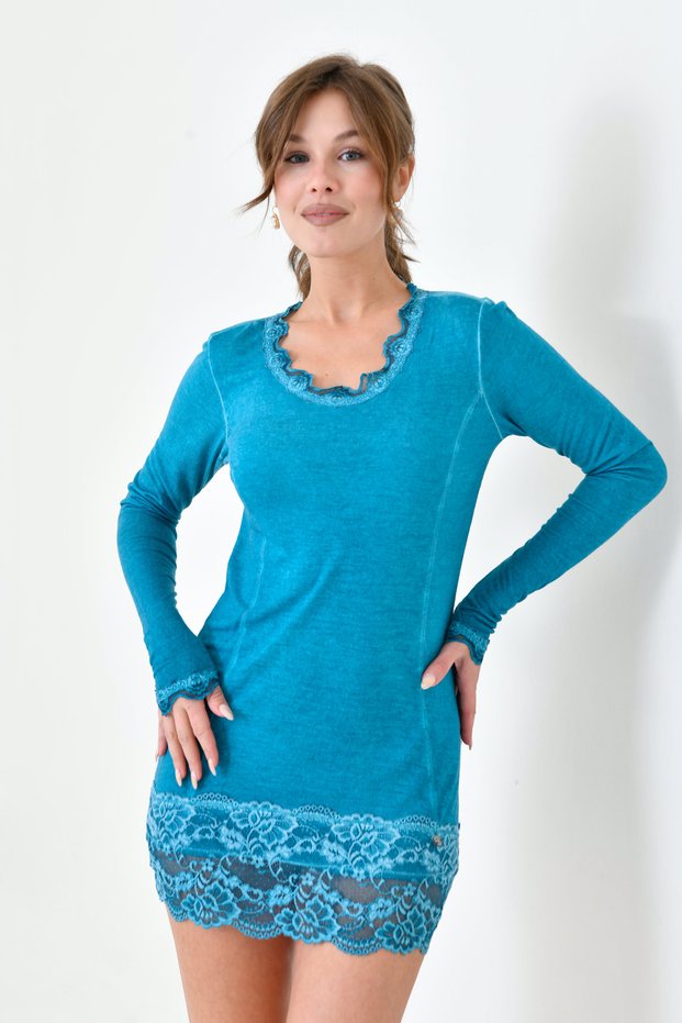 Women's Viscose Lace Detailed Long Sleeve Curve Sports Stylish Blouse Tunic