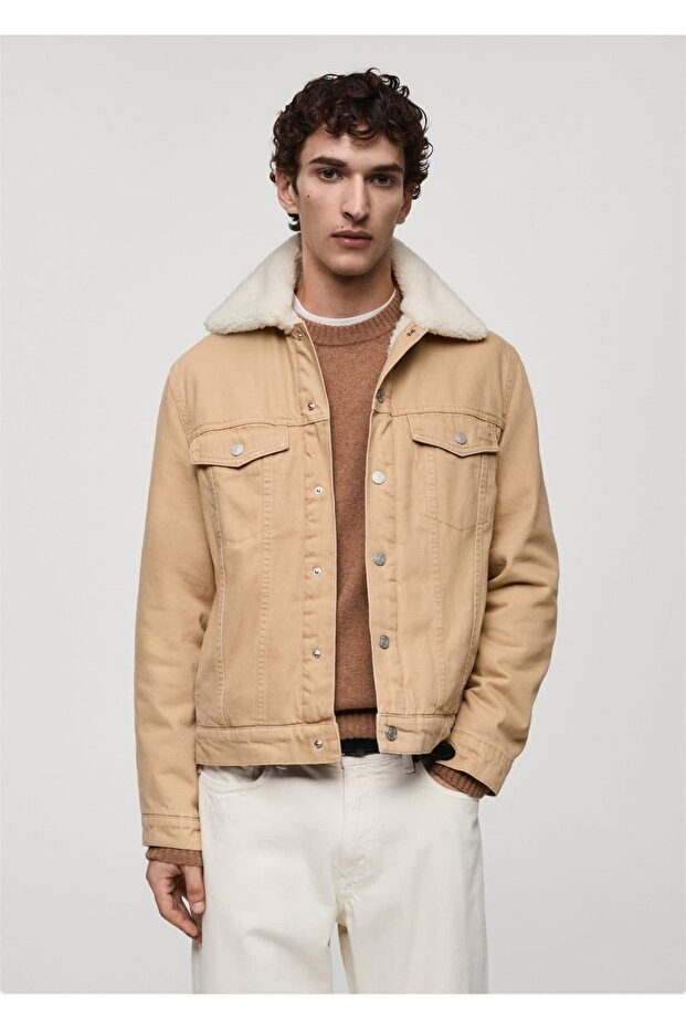 Kürk Yakalı Denim Ceket - 1