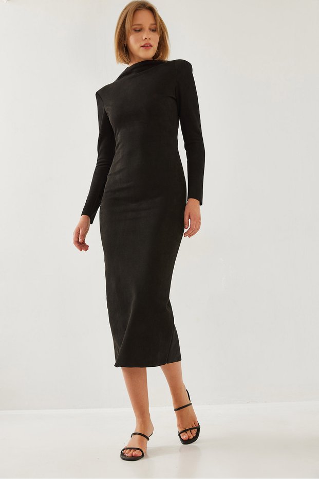 Women's Black Suede Leopard Belted Dress 4438 60351216