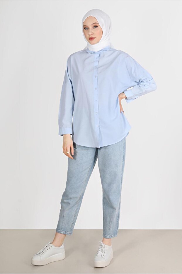 KADIN MAVİ (A.MAVİ) DÜĞMELİ BASIC TUNİK 3900 - 1