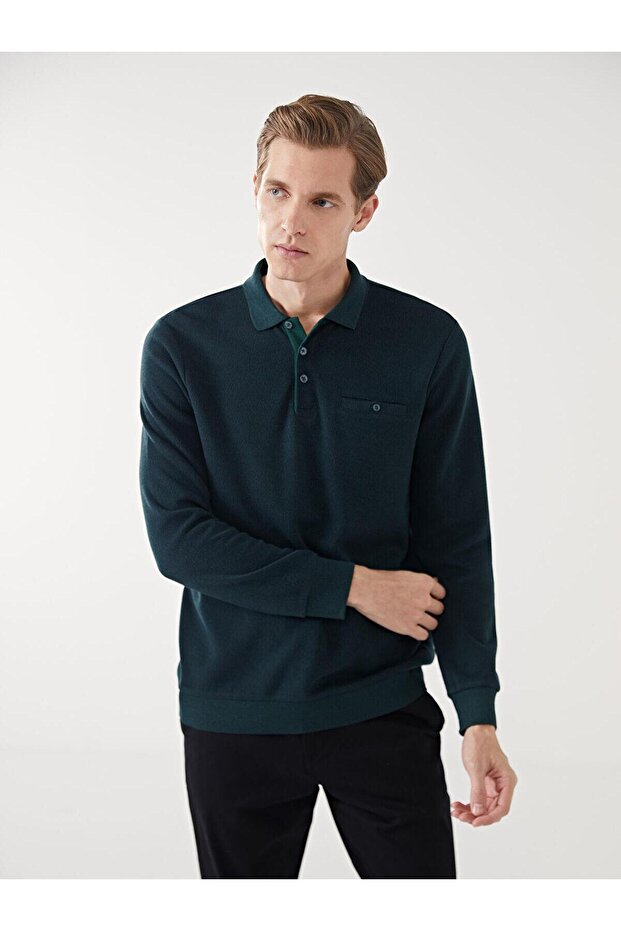 Polo Collar Long Sleeve Men's Sweatshirt (W4)