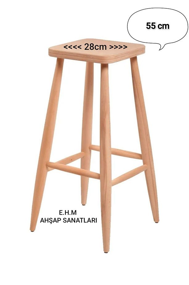 ( 55 cm )  AHŞAP KARE  BAR TABURE SANDALYE ( 2 ADET ) - 2