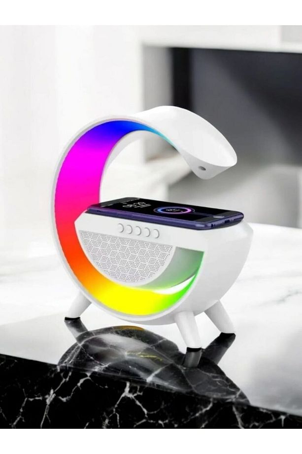 Kablosuz Şarj İstasyonu Bluetooth Hoparlörlü Ve Radyolu RGB Led Işıklı Masa Ve Gece Lambası  BT-2301 - 1