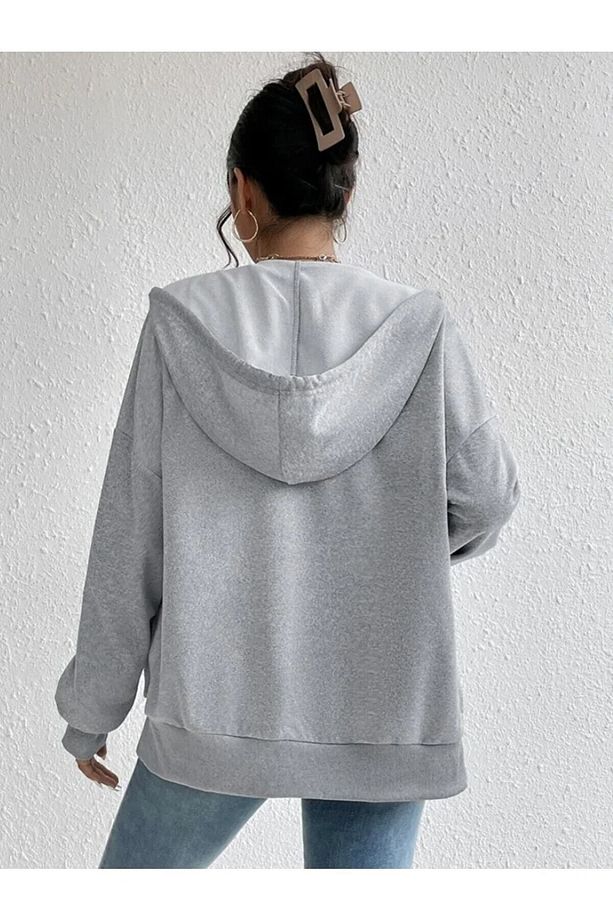Unisex 2ip Örme Kumaş Oversize Kalp Baskılı Önü Fermuarlı - 2