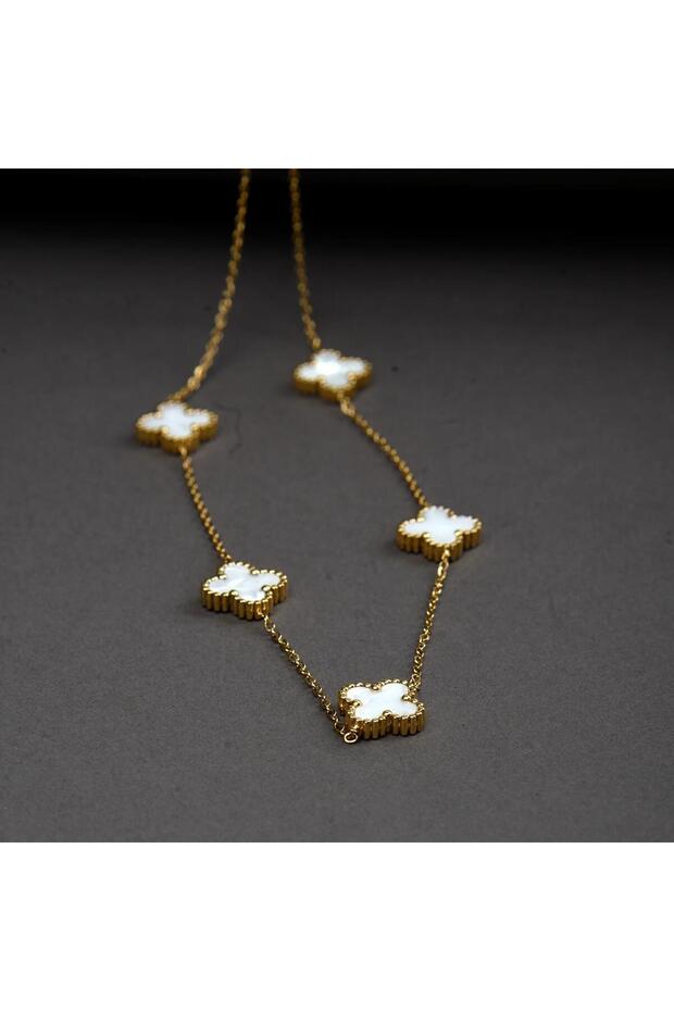 çelik kolye  sedefli yonca temalı - 2