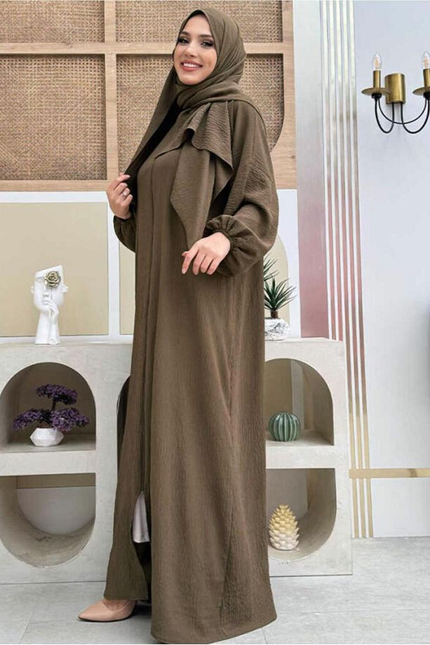 KADIN KAHVE FERMUARLI NAMAZ ELBİSESİ T 7583 - 2