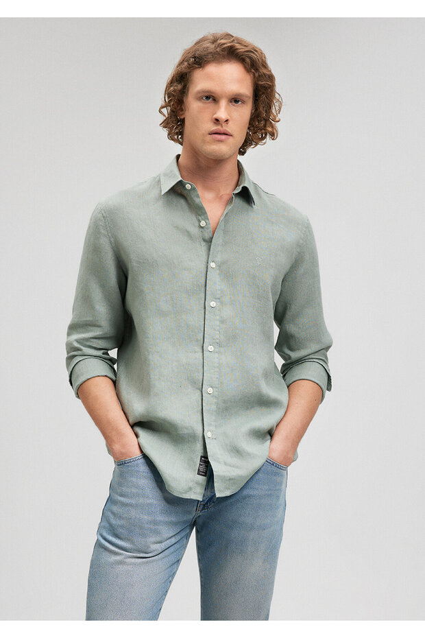Green Linen Shirt Slim Fit / Slim Fit 021190 -70120