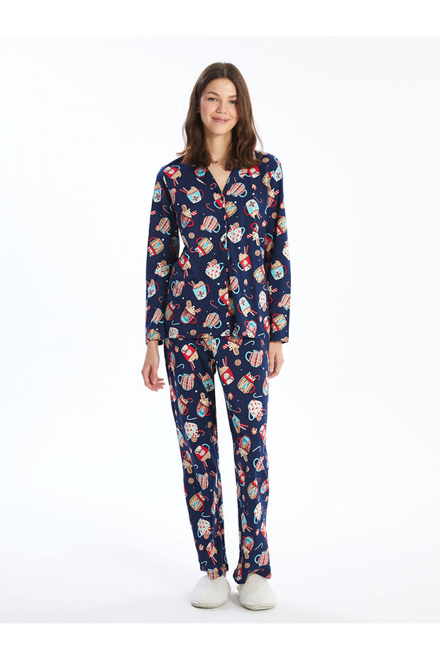 Lcwk Gömlek Yaka Baskılı Kadın Pijama Takımı - 2