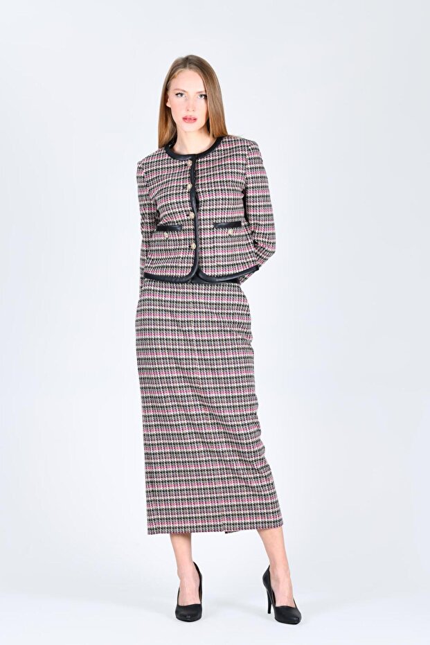 Fuşya Desenli Midi Etek - LD68 - 2