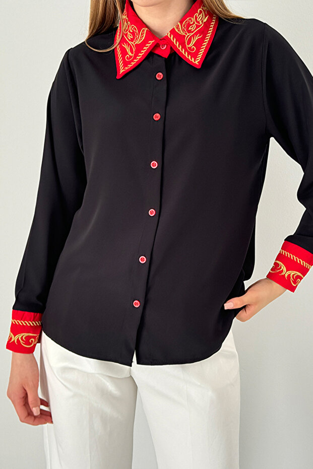 Guler Brodat Auriu - Cămașă Modernă Brodată Model - 2