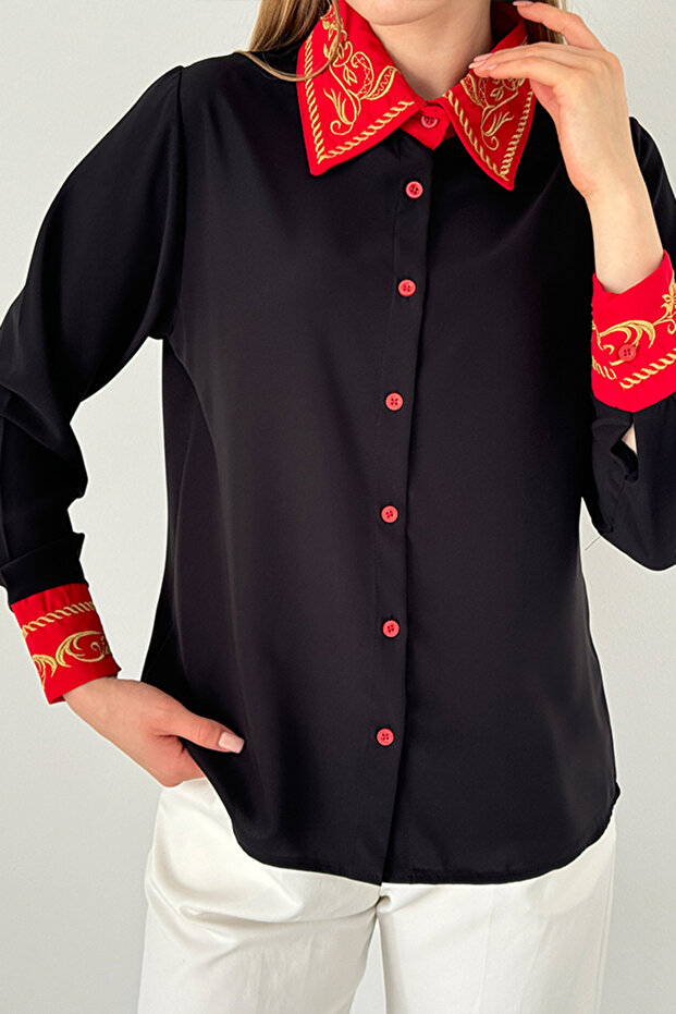 Guler Brodat Auriu - Cămașă Modernă Brodată Model - 1