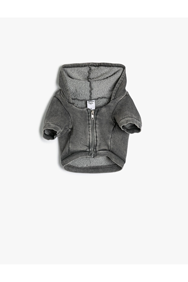 Hooded Dog Sweatshirt Zippered Back Printed Faded Effect Antibacterial Fabric