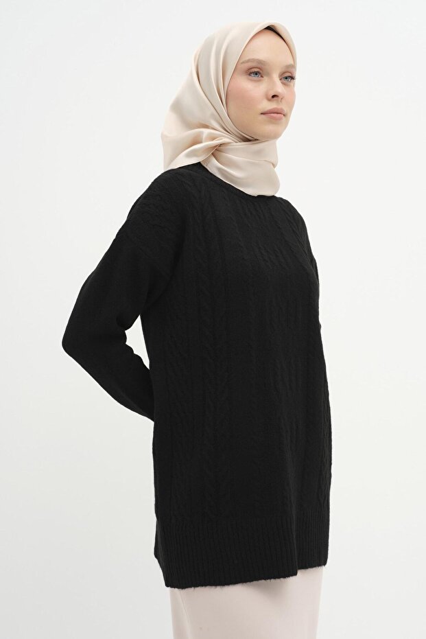 Örgü Desen Triko Tunik - Siyah - 3