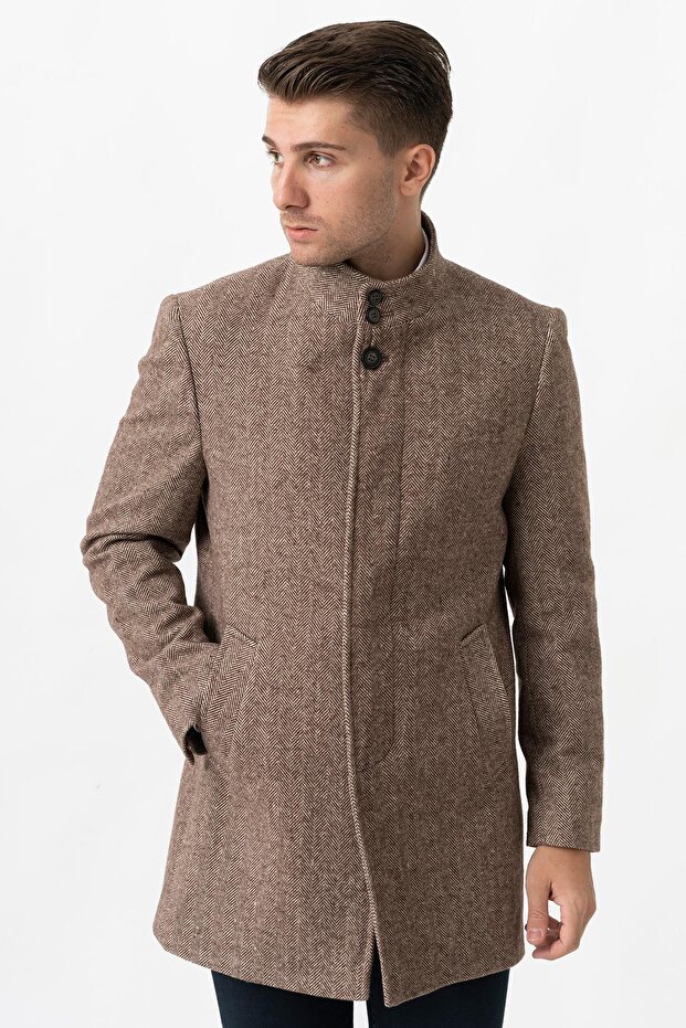 Treviso 4021 Slim Fit Cotton Judge Collar Overcoat A.Brown