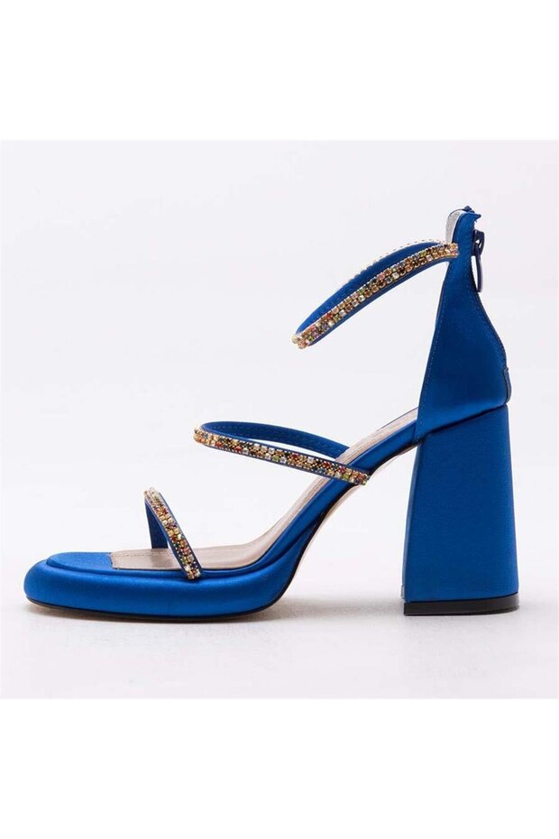 Donna Women's Stone Embroidered Satin Platform Heeled Sandals-1393