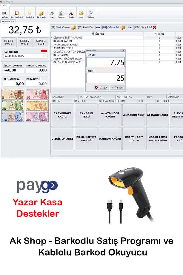 Barkod Satış Sistemi & Market Programı & Kablolu Barkod Okuyucu - 1